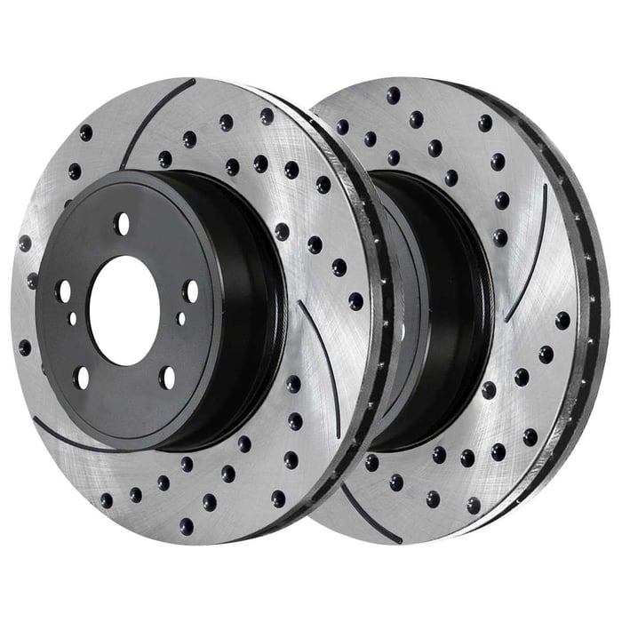 AutoShack Front and Rear Drilled Slotted Brake Rotors Black and Ceramic Pads Kit Replacement for 2007-2011 Toyota Camry 2008-2011 Avalon 2007 2008 2009 2010 Lexus ES350 2.4L 2.5L 3.5L V6 FWD