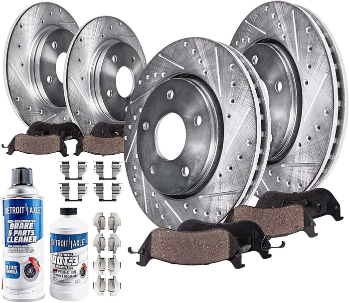 Detroit Axle Front, Rear Drilled Slotted Brakes, Rotors and Brake Pads Replacement for Toyota Sienna