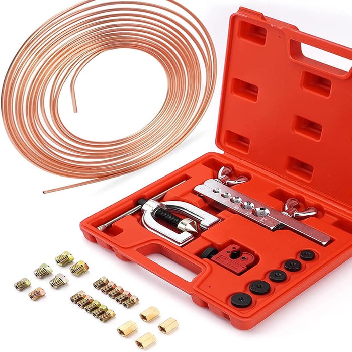 25ft of 3/16 Brake Line Kit, Copper Coated with Double & Single Flaring Tool Set