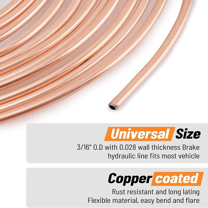 25ft of 3/16 Brake Line Kit, Copper Coated with Double & Single Flaring Tool Set