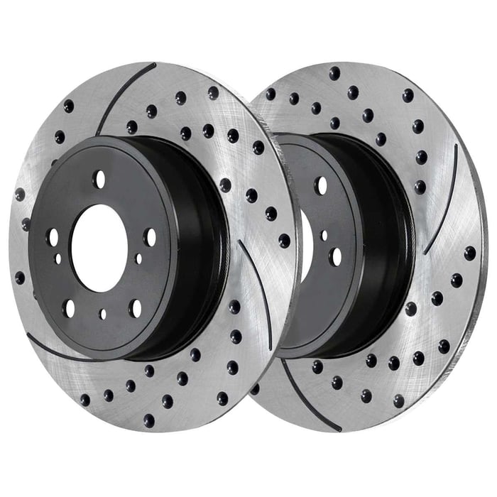 AutoShack Front and Rear Drilled Slotted Brake Rotors Black and Ceramic Pads Kit Replacement for 2007-2011 Toyota Camry 2008-2011 Avalon 2007 2008 2009 2010 Lexus ES350 2.4L 2.5L 3.5L V6 FWD