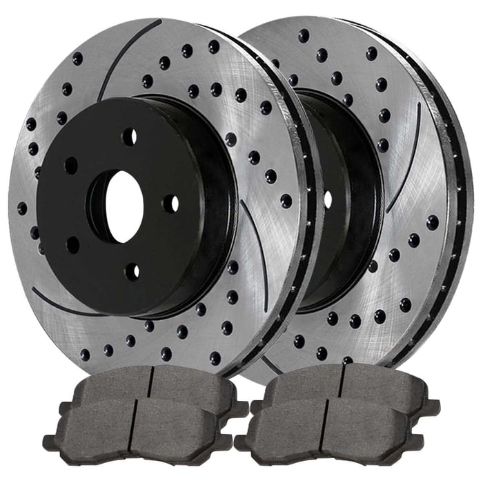 AutoShack Front and Rear Drilled Slotted Brake Rotors Black and Ceramic Pads Kit Replacement for 2007-2008 Jeep Patriot Compass 2007-2008 Dodge Caliber 1.8L 2.0L 2.4L 4WD AWD FWD