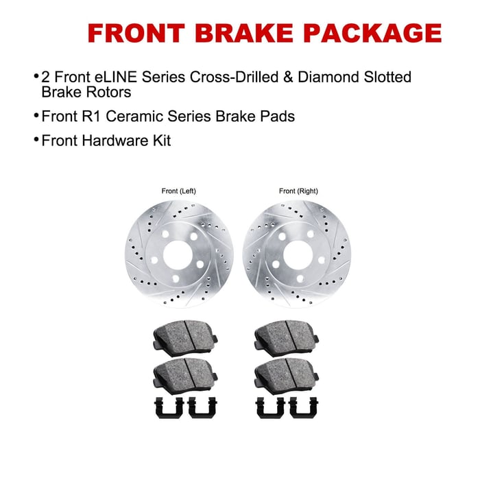 R1 Concepts R1 E Line Series Brake Rotor D/S Silver W/ Ceramic Pads & Hdw