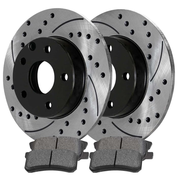 AutoShack Front and Rear Drilled Slotted Brake Rotors Black and Ceramic Pads Kit Replacement for 2007-2008 Jeep Patriot Compass 2007-2008 Dodge Caliber 1.8L 2.0L 2.4L 4WD AWD FWD