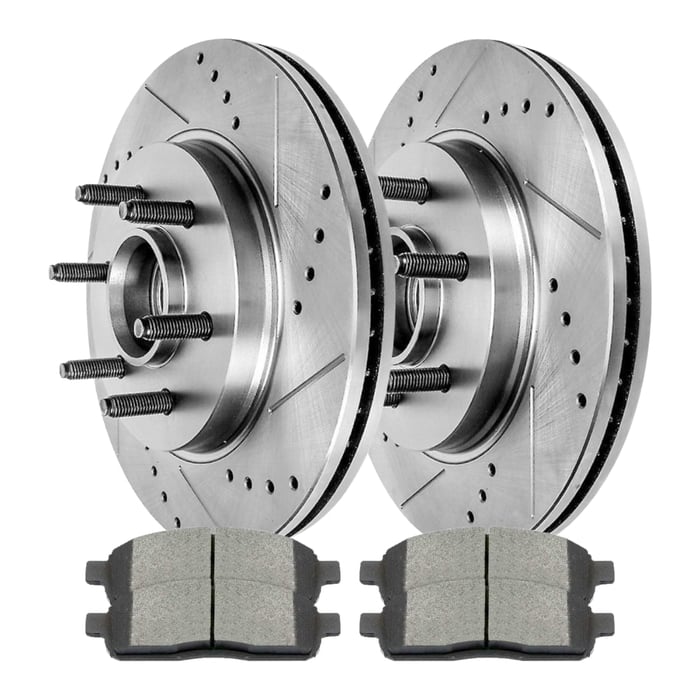 AutoShack Front Drilled Slotted Brake Rotors Silver and Ceramic Pads Kit Driver and Passenger Side Replacement for 2004-2006 2007 2008 Ford F-150 2006-2008 Lincoln Mark LT 4.2L 4.6L 5.4L V6 V8 RWD