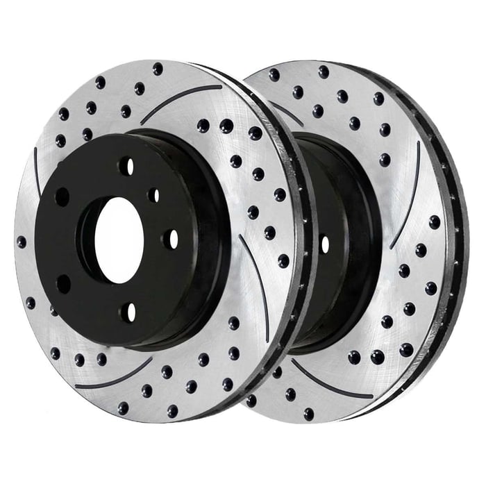 AutoShack Front Drilled Slotted Brake Rotors Black and Performance Ceramic Pads Kit Driver and Passenger Side Replacement for INFINITI G37 G35 EX35 M37 M35 QX70 Q40 G25 Q70 Nissan Murano 370Z 350Z RWD