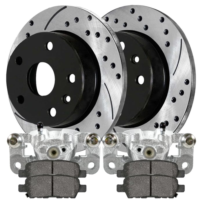 AutoShack Rear Brake Calipers Ceramic Pads Drilled Slotted Rotors Black Kit Driver and Passenger Side Replacement for 2004-2008 Nissan Maxima 2009-2018 Altima 2.5L 3.5L V6 FWD