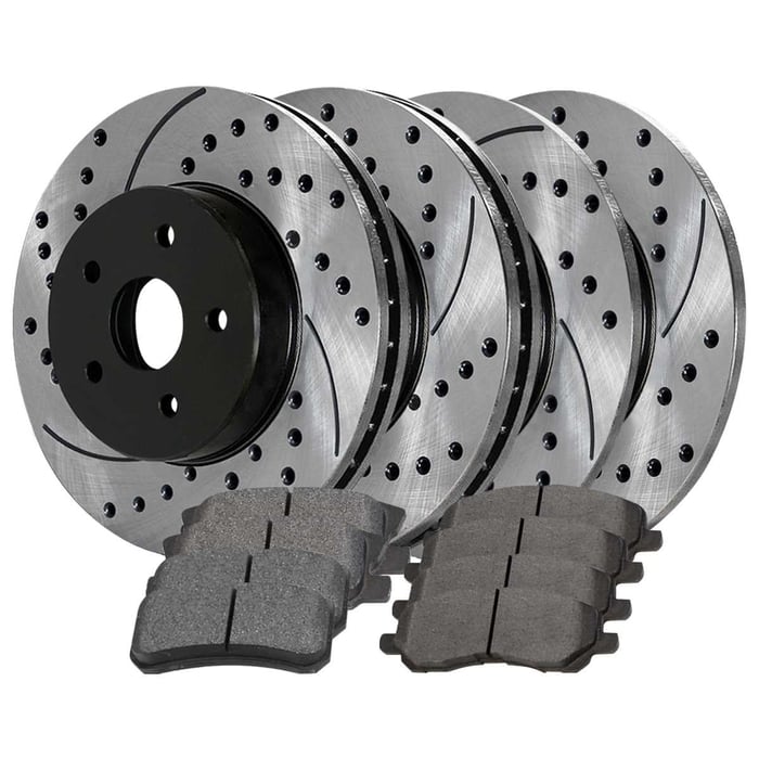 AutoShack Front and Rear Drilled Slotted Brake Rotors Black and Ceramic Pads Kit Replacement for 2007-2008 Jeep Patriot Compass 2007-2008 Dodge Caliber 1.8L 2.0L 2.4L 4WD AWD FWD