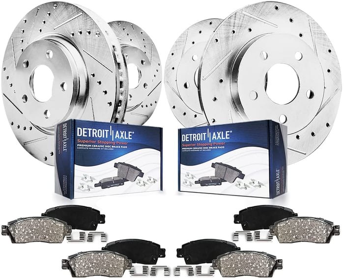 Detroit Axle - 276mm Front & 262mm Rear Drilled Brakes and Rotors Brake Pads Replacement for Chrysler Sebring Dodge Stratus Mitsubishi Eclipse - 8pc Set